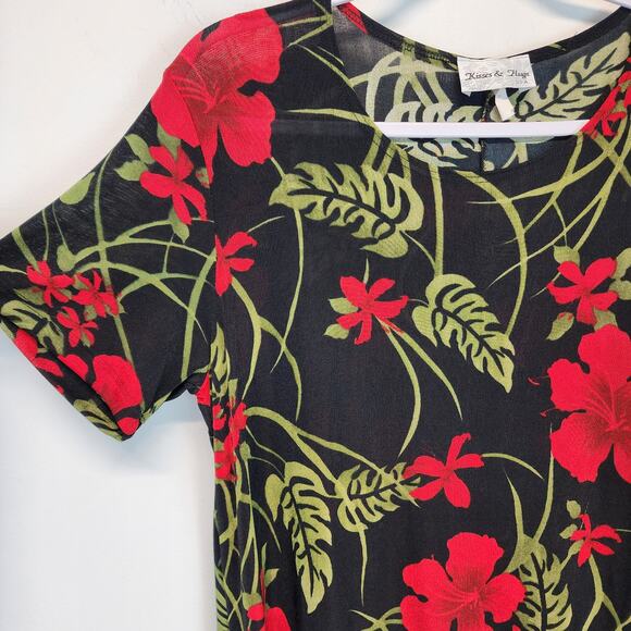 Vintage Dark Romantic Shift Dress Size L Black Red Very Stretchy Slinky Knit - Picture 5 of 9